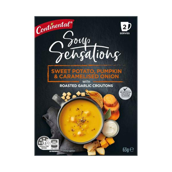 Continental Sensation Sweet Potato Pumpkin & Caramelised Onion Soup Serves 2 63g
