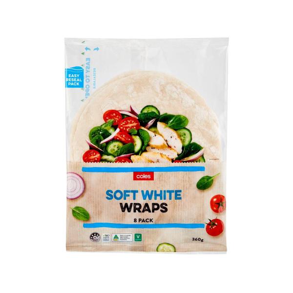 Coles Soft White Wraps 8 Pack 360g product image