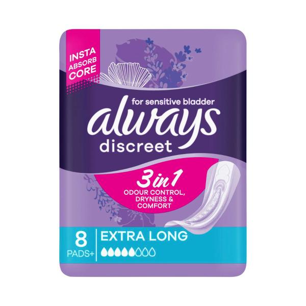 Buy Always Discreet Long Plus Incontinence Pads 8 pack | Coles