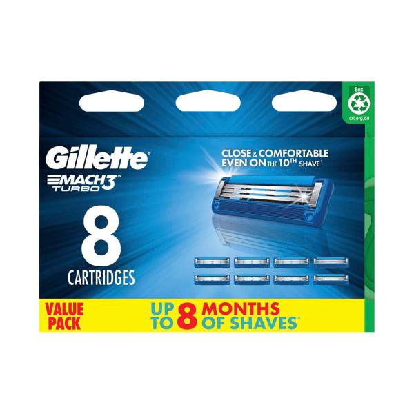 Gillette MACH3 TURBO 8パック Gillette Mach3 Turbo Lamette di Ricambio per Rasoio, 8 Pezzi