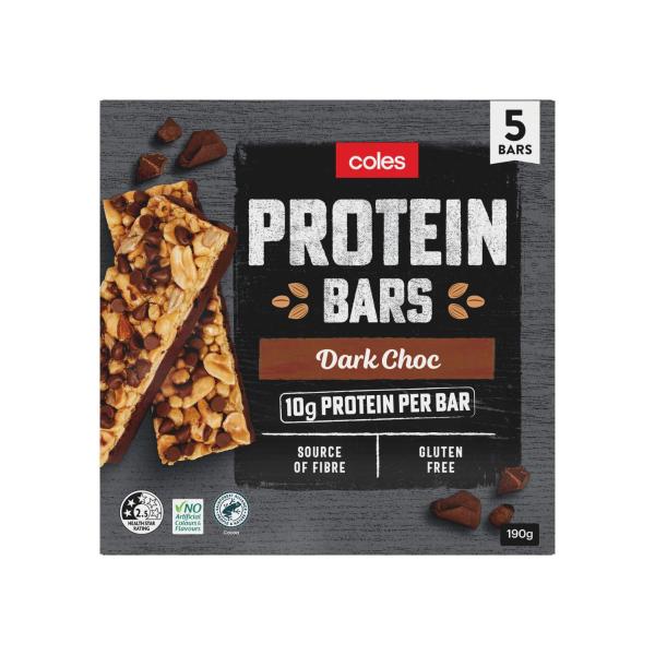 Coles Protein Bars Dark Choc 5 Pack 190g product image