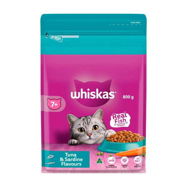 Whiskas Senior 7+ Years Dry Cat Food Tuna & Sardine Flavours 800g product image