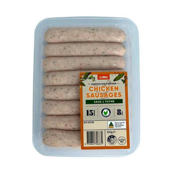 Coles Chicken Sage And Thyme Sausages 550g