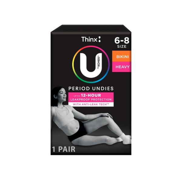 Thinx Reusable Period Underwear Heavy Black Bikini Size 6-8