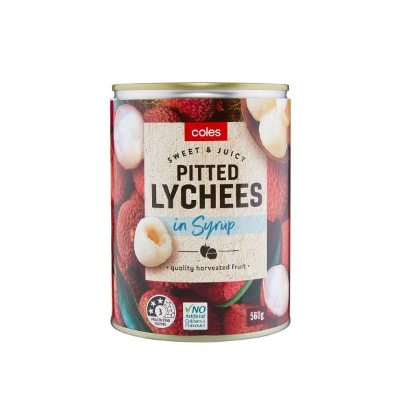 Coles Whole Pitted Lychees In Syrup 560g product image
