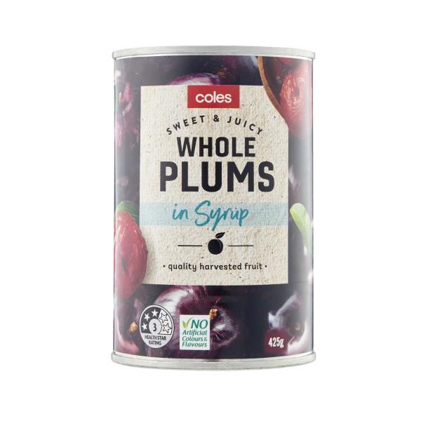 Coles Whole Purple Plums In Syrup 425g product image