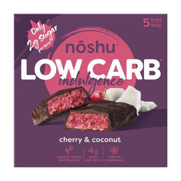 Noshu Low Carb Cherry And Coconut Indulgence Bars 160g product image