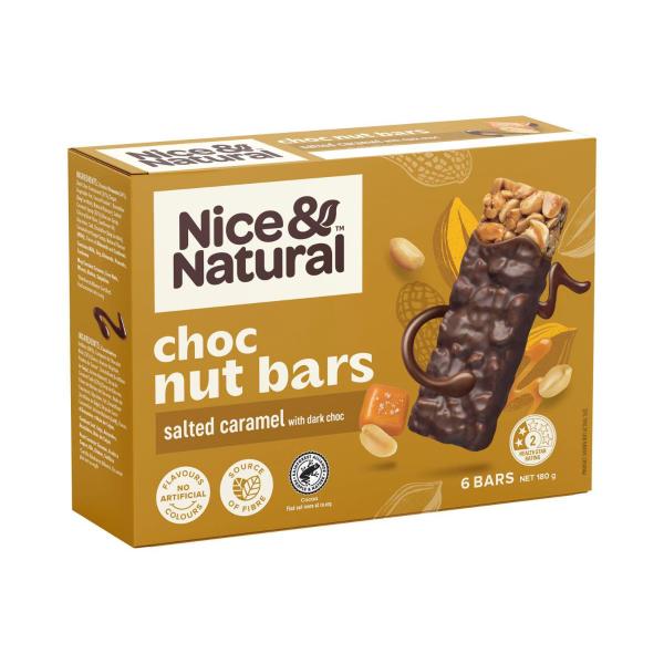 Nice & Natural Nut Bars Salted Caramel With Dark Choc Multipack Snacks 6 Pack 180g