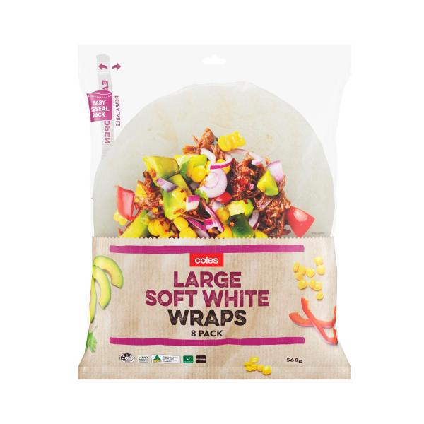 Coles White Large Jumbo Wraps 8 Pack 560g product image