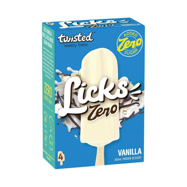 Twisted Licks 99% Sugar Free Sticks Vanilla Bean 4 Pack | 320mL