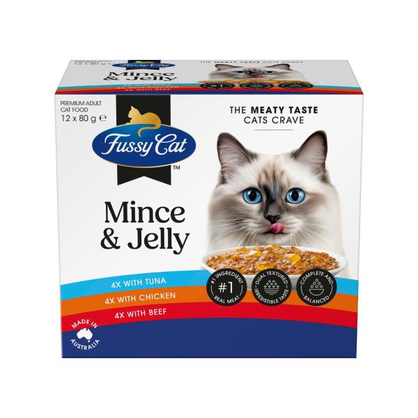 Fussy Cat Cat Food Pouch Mince & Jelly 12x80g 12 pack product image