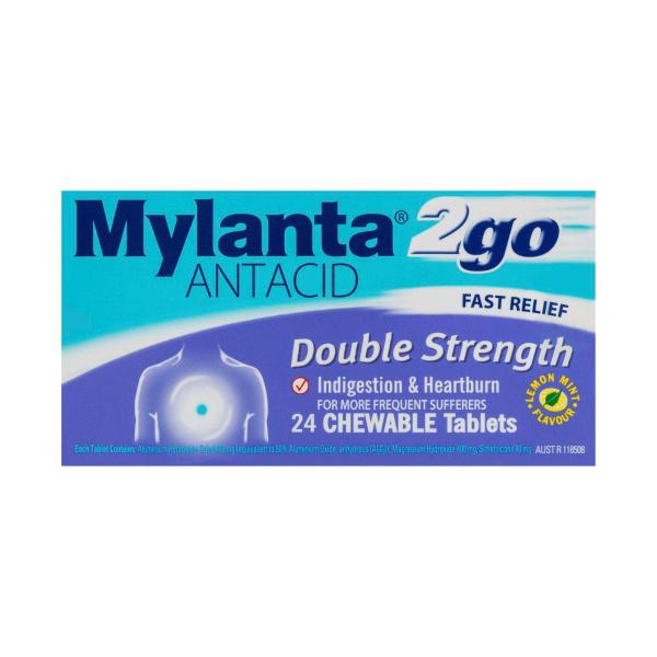2Go Antacid Double Strength Chewable Tablets Lemon Mint