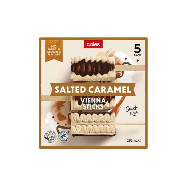 Coles Ice Cream Mini Vienna Salted Caramel Sticks 5 Pack | 285mL