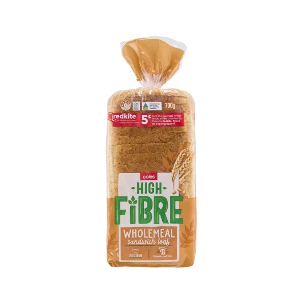 Coles High Fibre Wholemeal Bread 700g