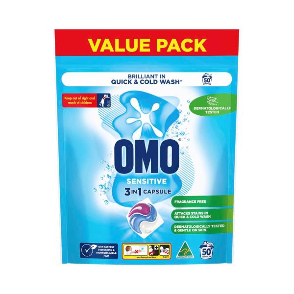 OMO Sensitive 3 in 1 Laundry Capsules 50 Washes 50 pack product image