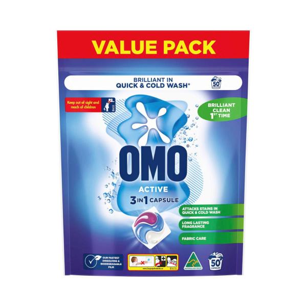 OMO Active Clean 3 in 1 Laundry Capsules 50 Washes 50 pack product image