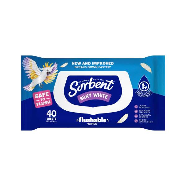 Sorbent Clean & Fresh Silky White Flushable Wipes Soft Pack 40 pack