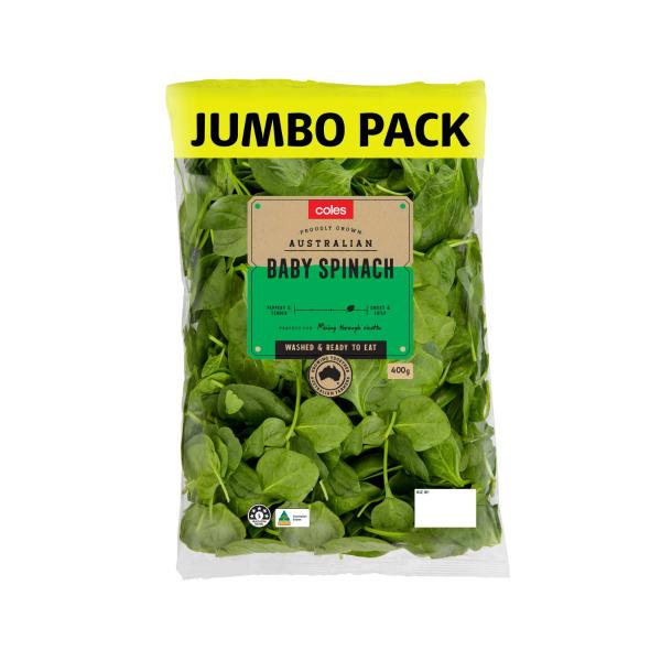 Coles Jumbo Value Pack Baby Spinach 400g product image