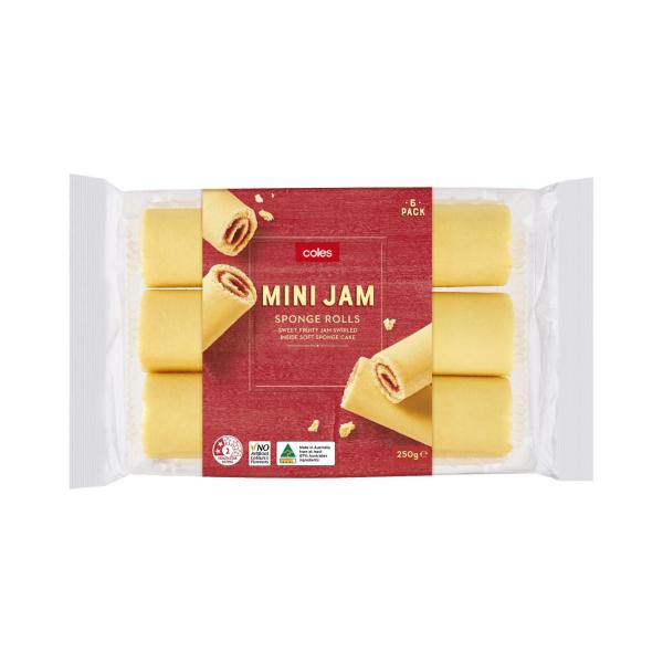 Coles Mini Jam Sponge Rolls 6 Pack 250g product image