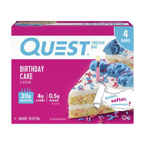 Buy Quest Protein Bar Birthday Cake 4x60g 240g | Coles