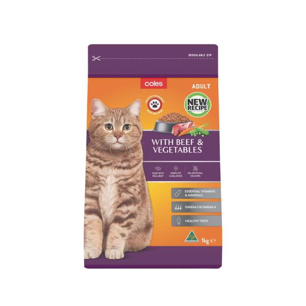 Coles Adult Dry Cat Food With Beef & Vegetables 1kg product image