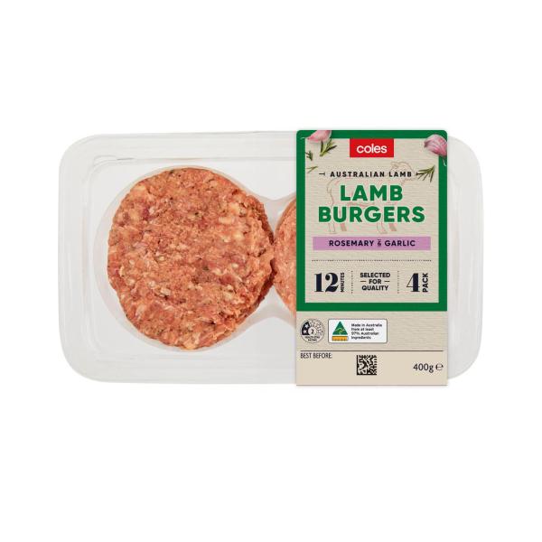 Coles Lamb Burgers With Rosemary And Garlic 4 Pack 400g product image
