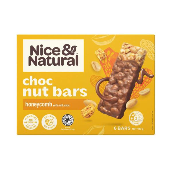 Nice & Natural Nut Bars Honeycomb With Milk Choc Multipack Snacks 6 Pack 180g product image