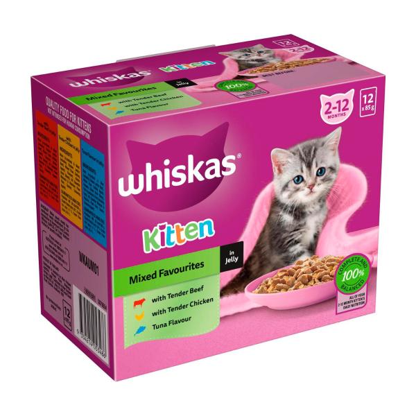 Whiskas Kitten 2-12 Months Wet Cat Food With Mixed Favourites In Jelly 12x85g Pouch 12 pack