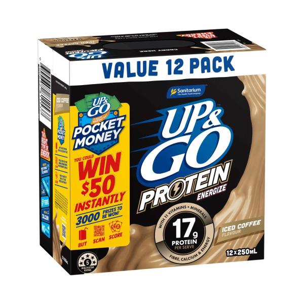 Up&go Protein Energize Liquid Breakfast Coffee Fridge Pack 12x250ml