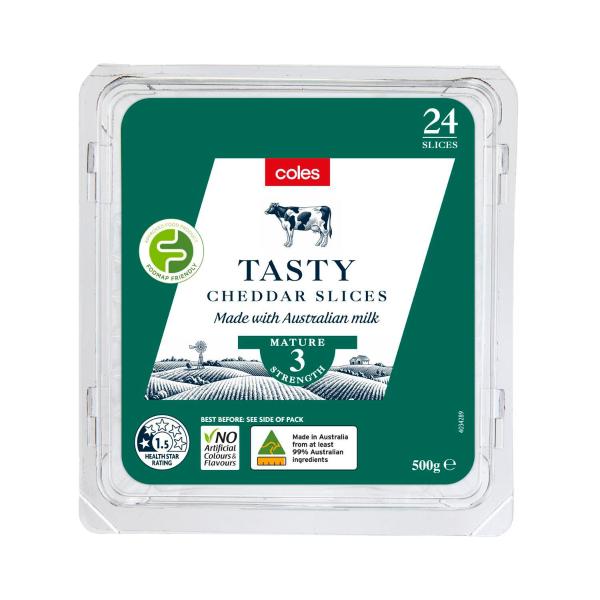 Coles Cheese Slices Tasty 24 Pack 500g
