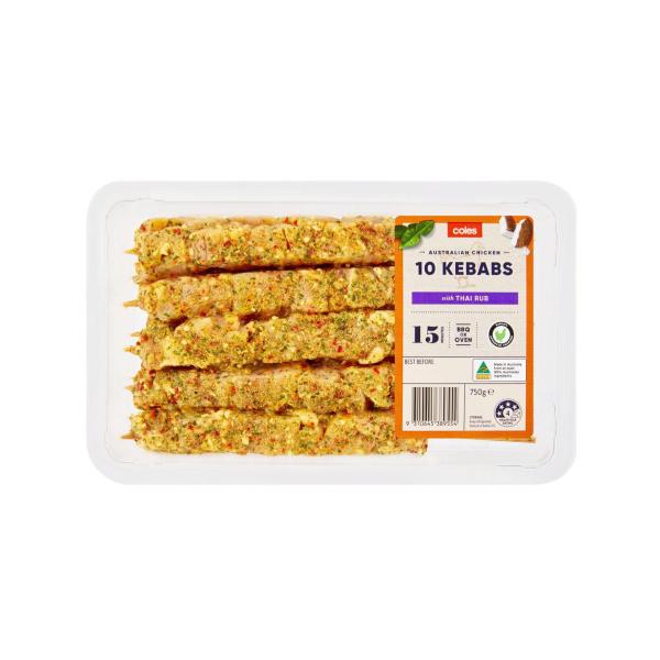 Coles RSPCA Approved Chicken Kebas With Thai Rub | 750g