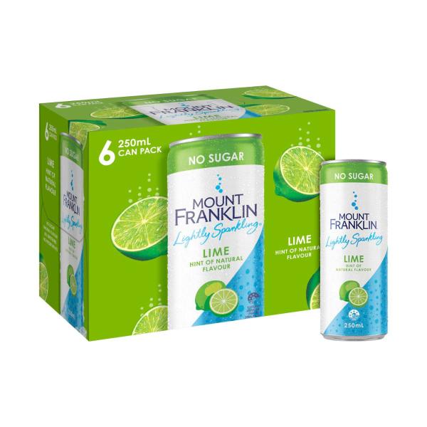 Mount Franklin Sparkling Water Cans Lime 250ml 6 Pack
