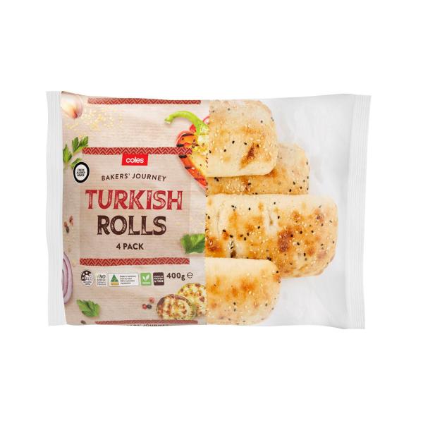 Coles Turkish Rolls 4 pack 400g product image