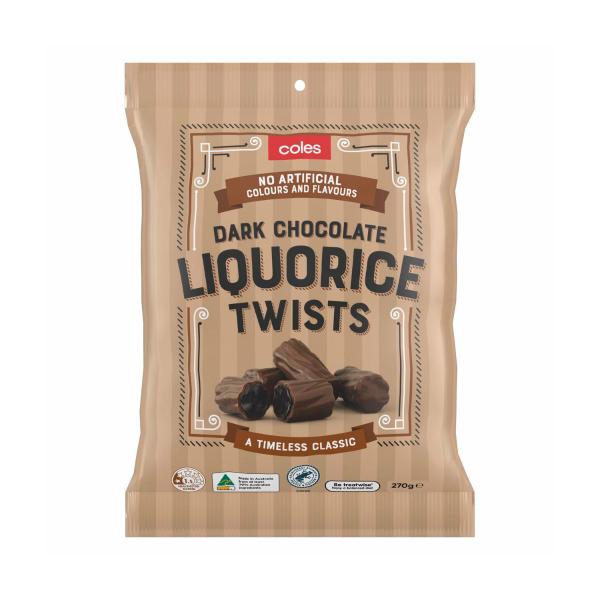 Coles Dark Chocolate Coated Liquorice 270g product image