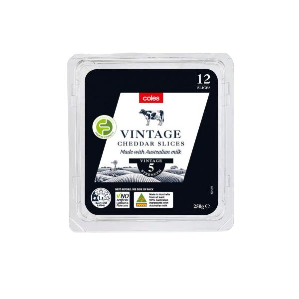 Coles Dairy Vintage Cheese Slices 12 Pack 250g