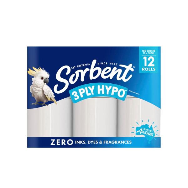 Sorbent 3 Ply Hypo Allergenic Toilet Paper 12 Pack