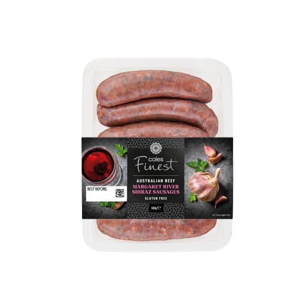 Coles Finest Beef And Margaret River Shiraz Sausages 500g product image