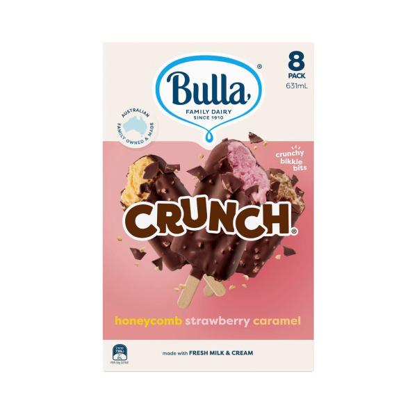 Bulla Crunch Frozen Caramel Strawberry Honeycomb 8 Pack | 631mL – Coles