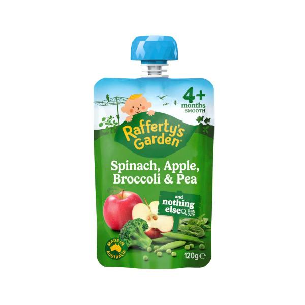 Rafferty's Garden Spinach Apple Broccoli & Pea And Nothing Else Baby Food Puree Pouch 4+ Months 120g product image