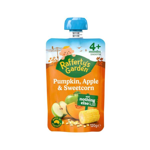 Rafferty's Garden Pumpkin Apple & Sweetcorn and Nothing Else Baby Food Puree Pouch 4+ Months 120g product image