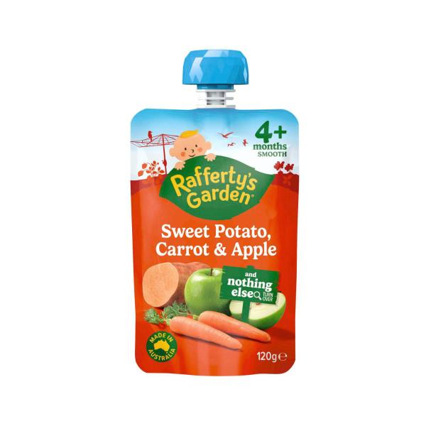Rafferty's Garden Sweet Potato Carrot & Apple And Nothing Else Baby Food Puree Pouch 4+ Months 120g product image