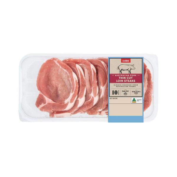Coles Pork Loin Steaks Thin Cut 500g product image