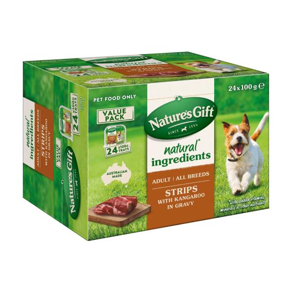Adult Wet Dog Food Strips With Kangaroo in Gravy 24x100g