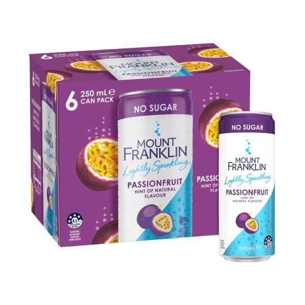 Mount Franklin Sparkling Water Cans Passionfruit 6x250ml 6 Pack product image