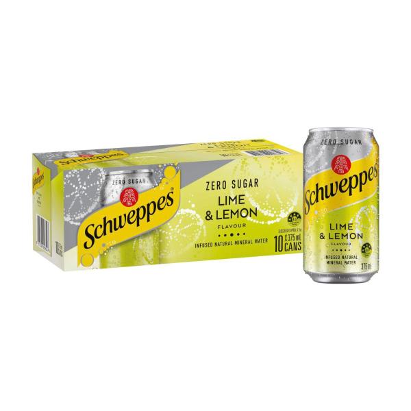 Schweppes Zero Sugar Lime & Lemon Infused Natural Mineral Sparkling Water 10x375ml 10 Pack product image