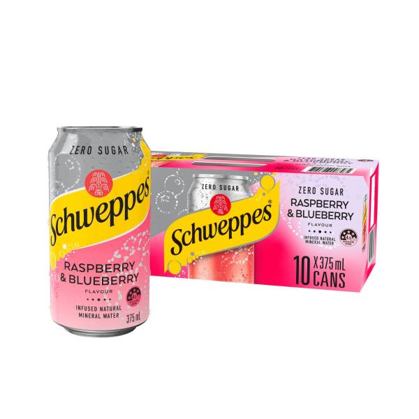 Schweppes Zero Sugar Raspberry & Blueberry Infused Natural Mineral Sparkling Water 375ml x 10 Pack 10 pack product image