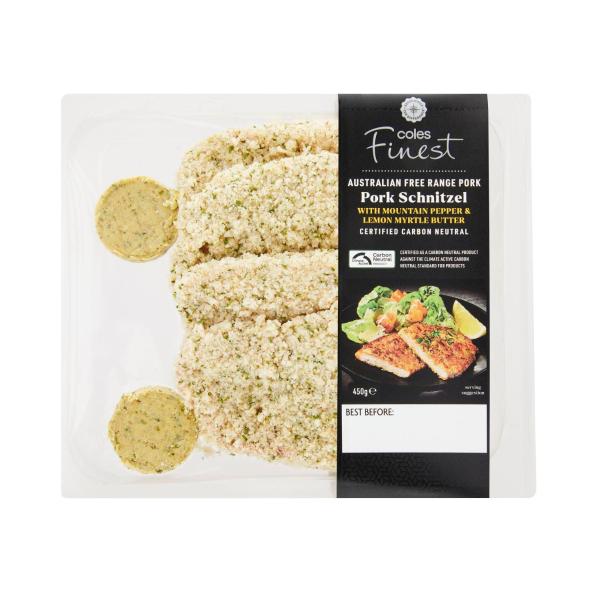 Coles Finest Carbon Neutral Pork Schnitzel With Mountain Pepper & Lemon Myrtle Butter 450g product image