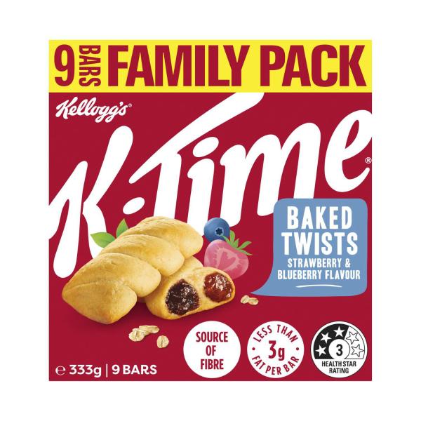 Kellogg's K-time Baked Twists Strawberry & Blueberry Flavour Filled Snack Bars 9 Pack 333g