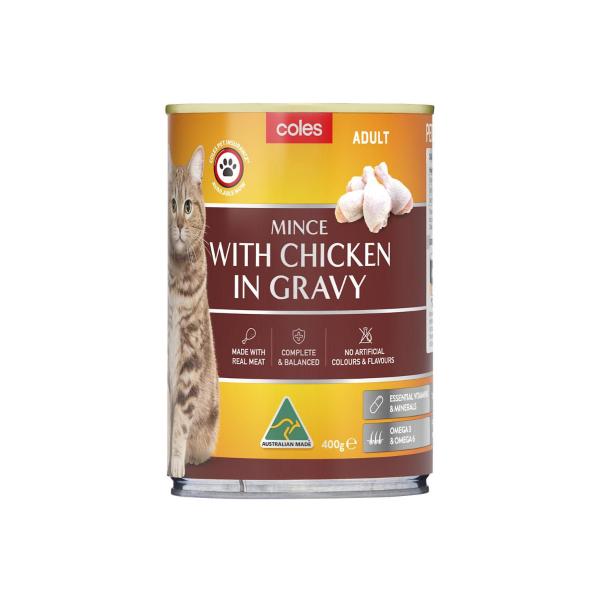 Coles Cat Food Mince With Chicken Gravy Adult 400g product image