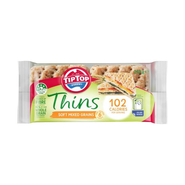 Tip Top Thins Mixed Grains 6 Pack 240g product image